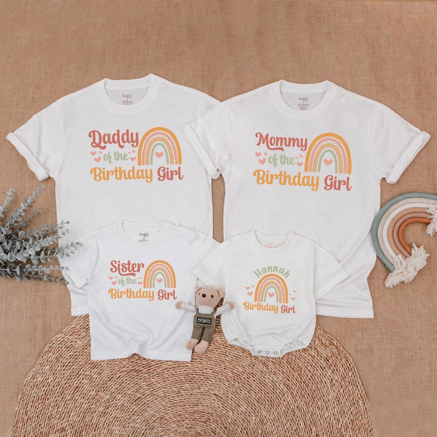 Boho Rainbow Birthday Girl Family Matching Shirt First Birthday Girl Outfit Mama of Birthday Girl Mommy and Me Gift