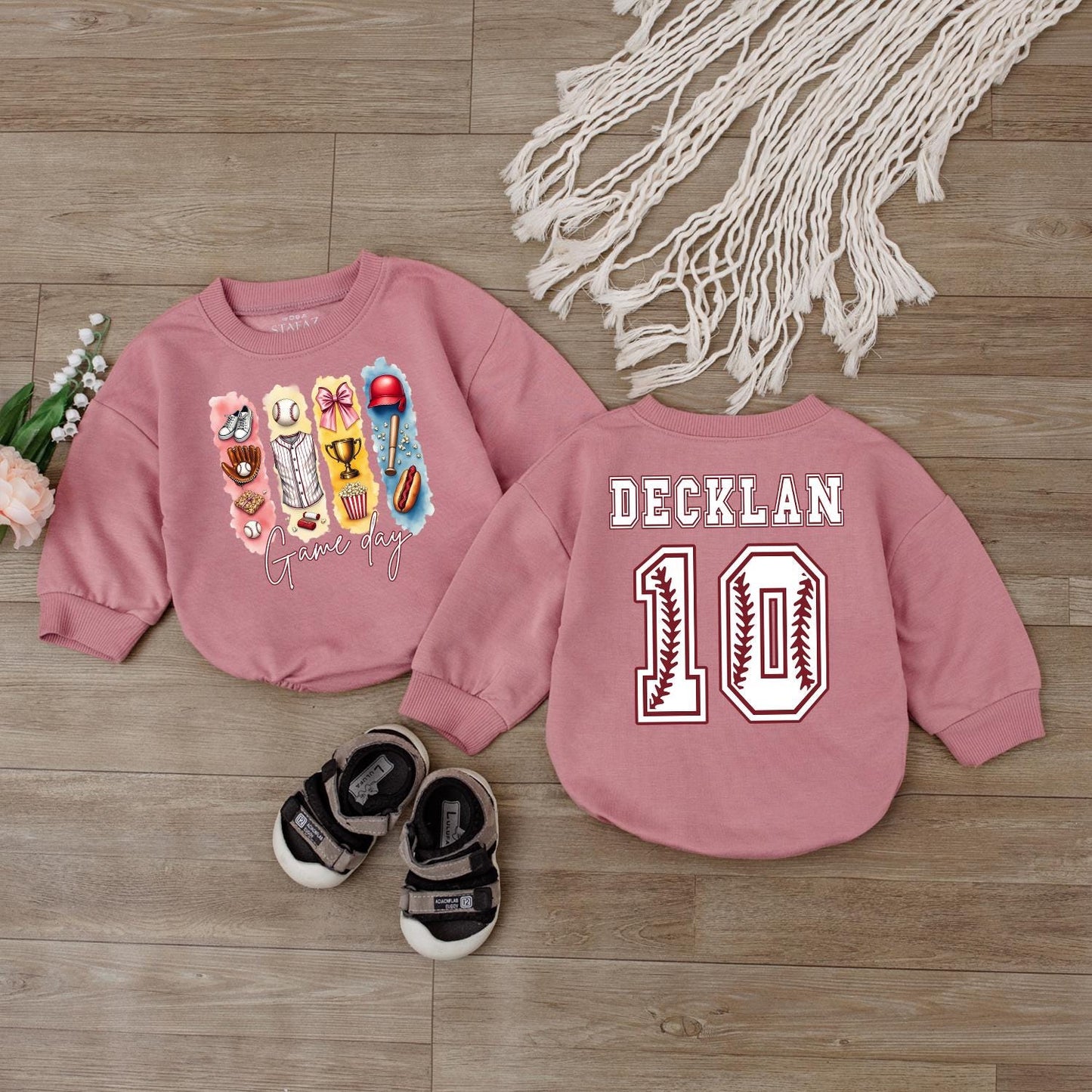 Custom Baseball Numbers Baby Romper Personalized Newborn Gift Bodysuit First Birthday Outfit