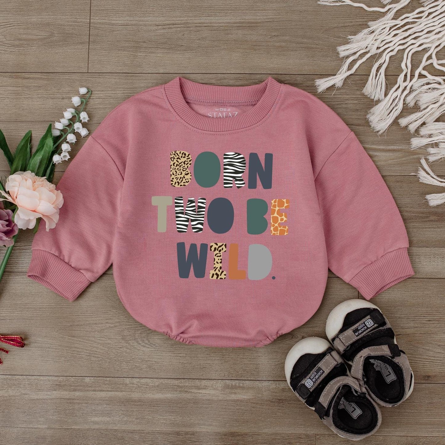 Born Two Be Wild Safari Birthday Romper for Girls Zoo Two Wild Outfit Toddler Baby Safari Party Clothes Second Birthday Celebration