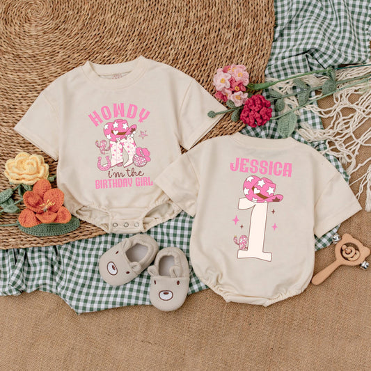 Custom Howdy I'm The Birthday Girl Romper My First Rodeo Cowgirl Birthday Outfit Baby Girl Western Celebration