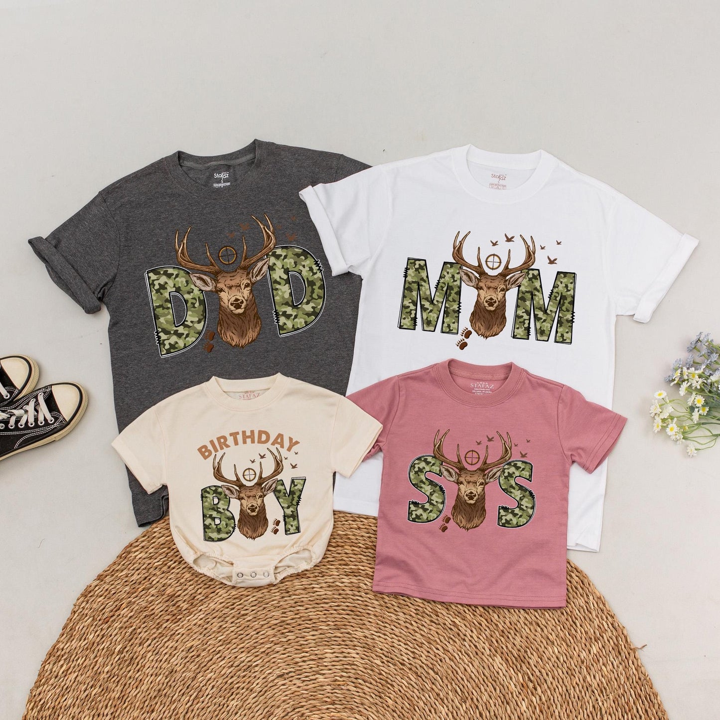 Personalized Deer Camo 1st Birthday Boy T-Shirt: Wild One Hunting Tee for Family Matching Outfits, Custom Name