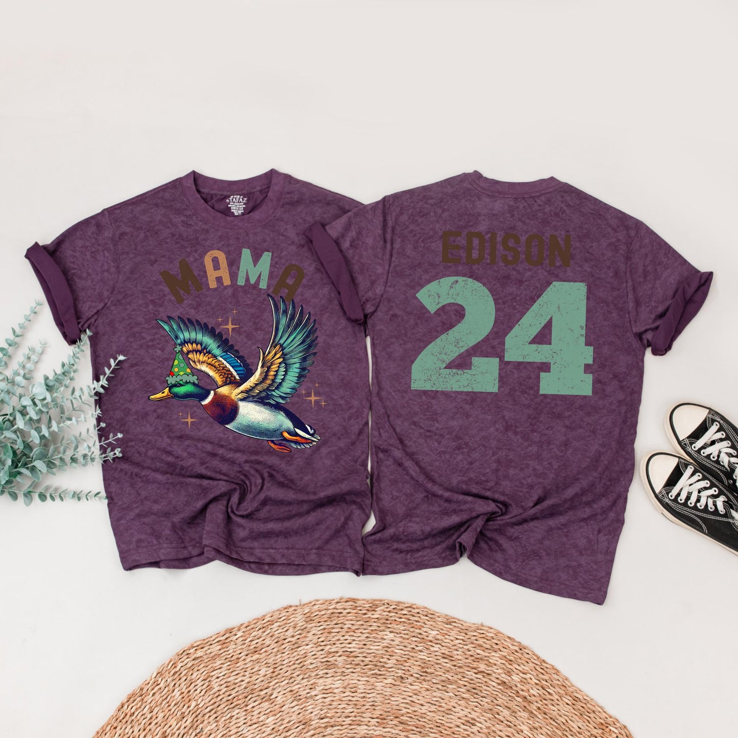 One Lucky Duck Birthday Matching Family Shirts, Vintage Duck 1st Birthday Party Outfits, Mallard Graphic Tees for Mama, Edison, and Edmund (139 chars)