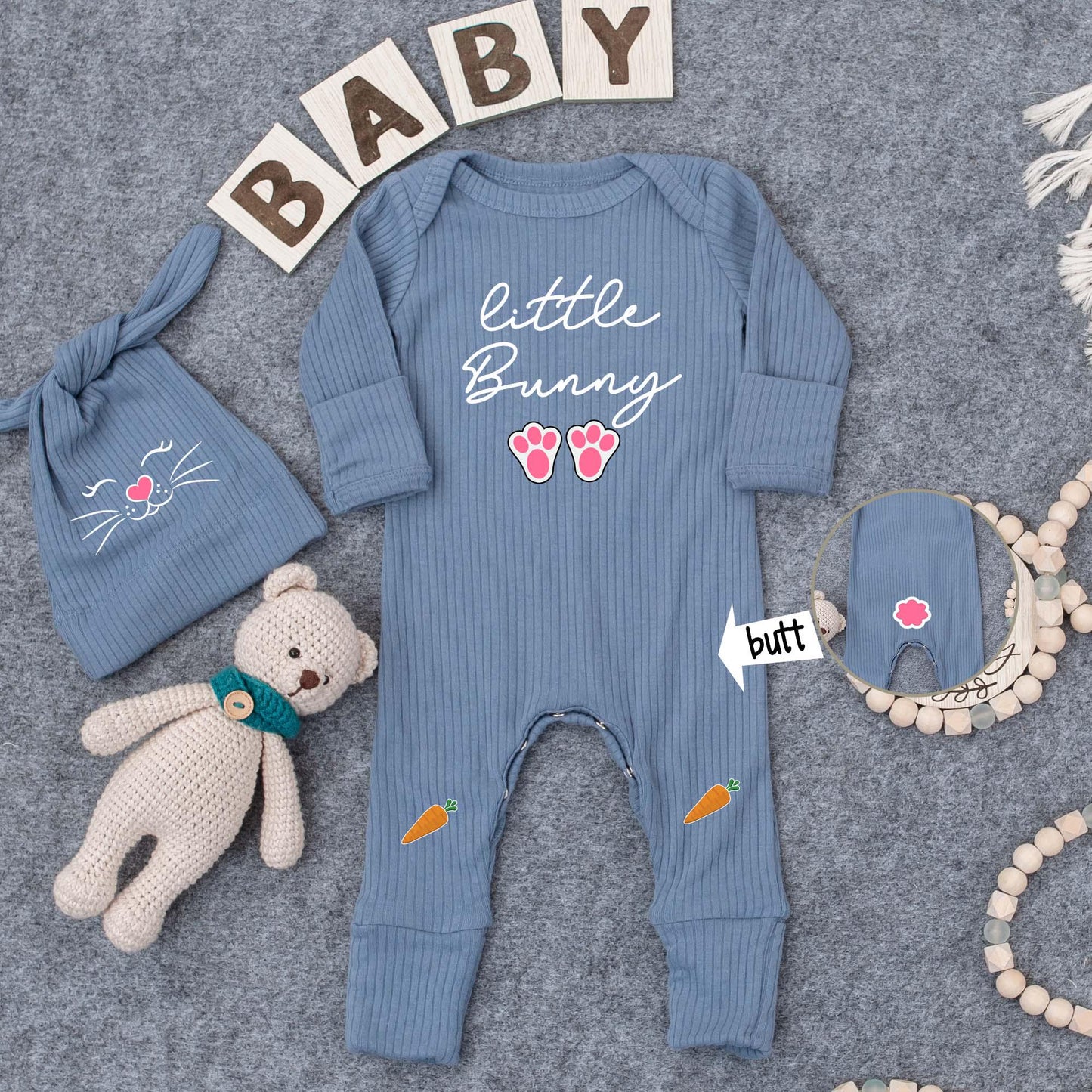 Adorable Little Bunny Baby Bodysuit and Hat Set for Newborn First Easter Day Going Home Outfit Gender Neutral Infant Honey Bunny Gift