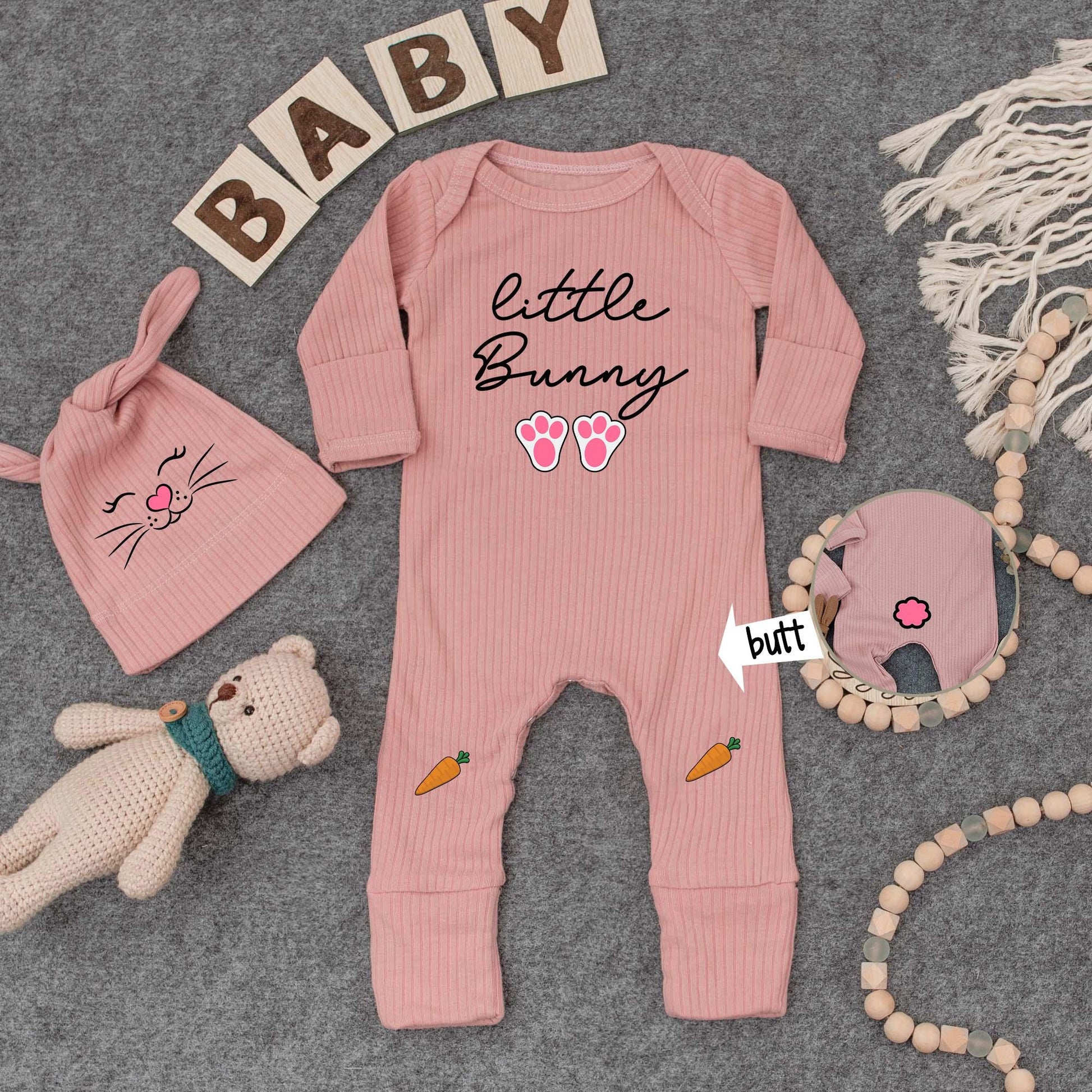 Adorable Little Bunny Baby Bodysuit and Hat Set for Newborn First Easter Day Going Home Outfit Gender Neutral Infant Honey Bunny Gift