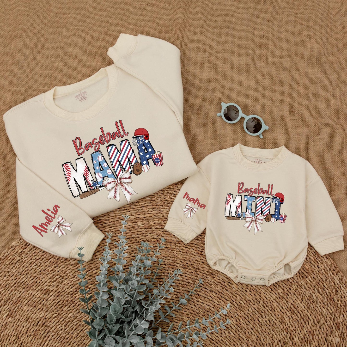 Baseball Mama and Mini Matching Sweatshirt Game Day Family Outfit Custom Name Comfort Baseball Season Gift