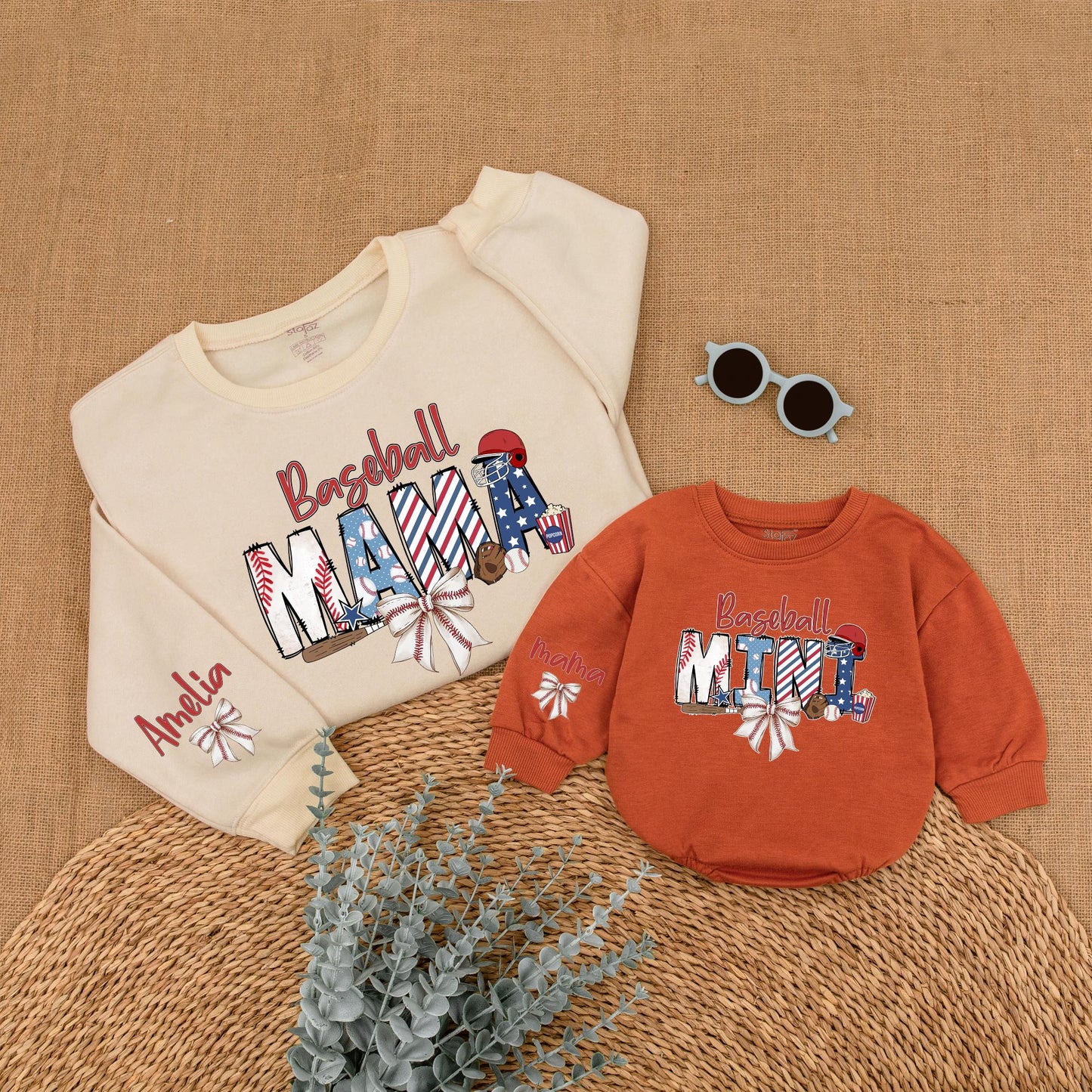 Baseball Mama and Mini Matching Sweatshirt Game Day Family Outfit Custom Name Comfort Baseball Season Gift