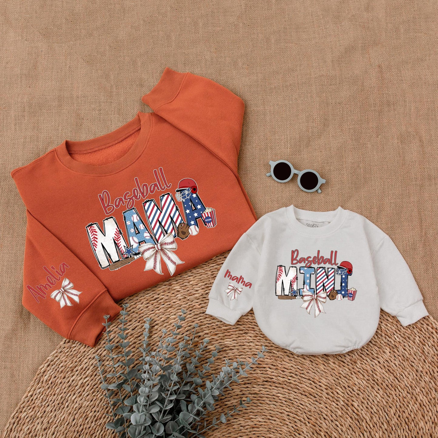 Baseball Mama and Mini Matching Sweatshirt Game Day Family Outfit Custom Name Comfort Baseball Season Gift
