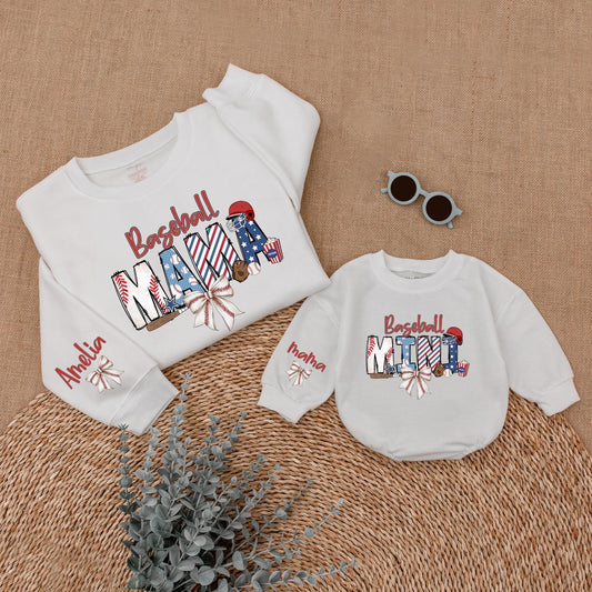 Baseball Mama and Mini Matching Sweatshirt Game Day Family Outfit Custom Name Comfort Baseball Season Gift