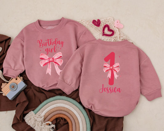 Retro Birthday Girl Bubble Romper Custom Name Bow Design Baby Bodysuit First Birthday Outfit Cute Girl Clothes