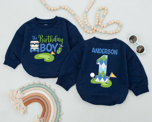 Hole in One Golf Theme First Birthday Romper for Baby Boy Cake Smash Outfit, adorable sports party clothes soft comfortable golf lover gift.