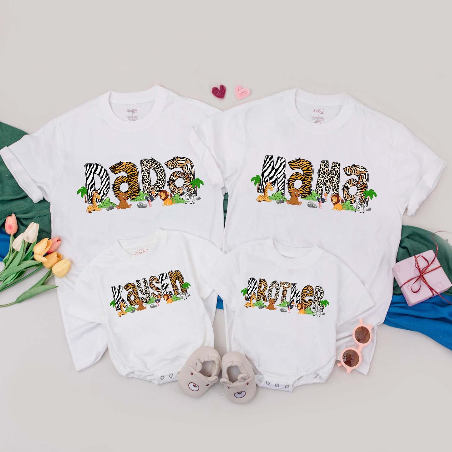 Personalized Wild One Safari 1st Birthday Family Matching Shirts, Zoo Animal Party Outfits, Custom Names for Baby Boy & Girl