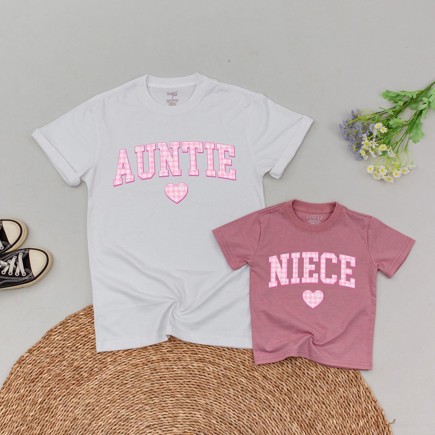 Personalized Auntie and Niece Matching T-Shirt Auntie's Bestie Gift for New Aunt Promoted to Auntie Mother's Day Soft Cotton Shirt