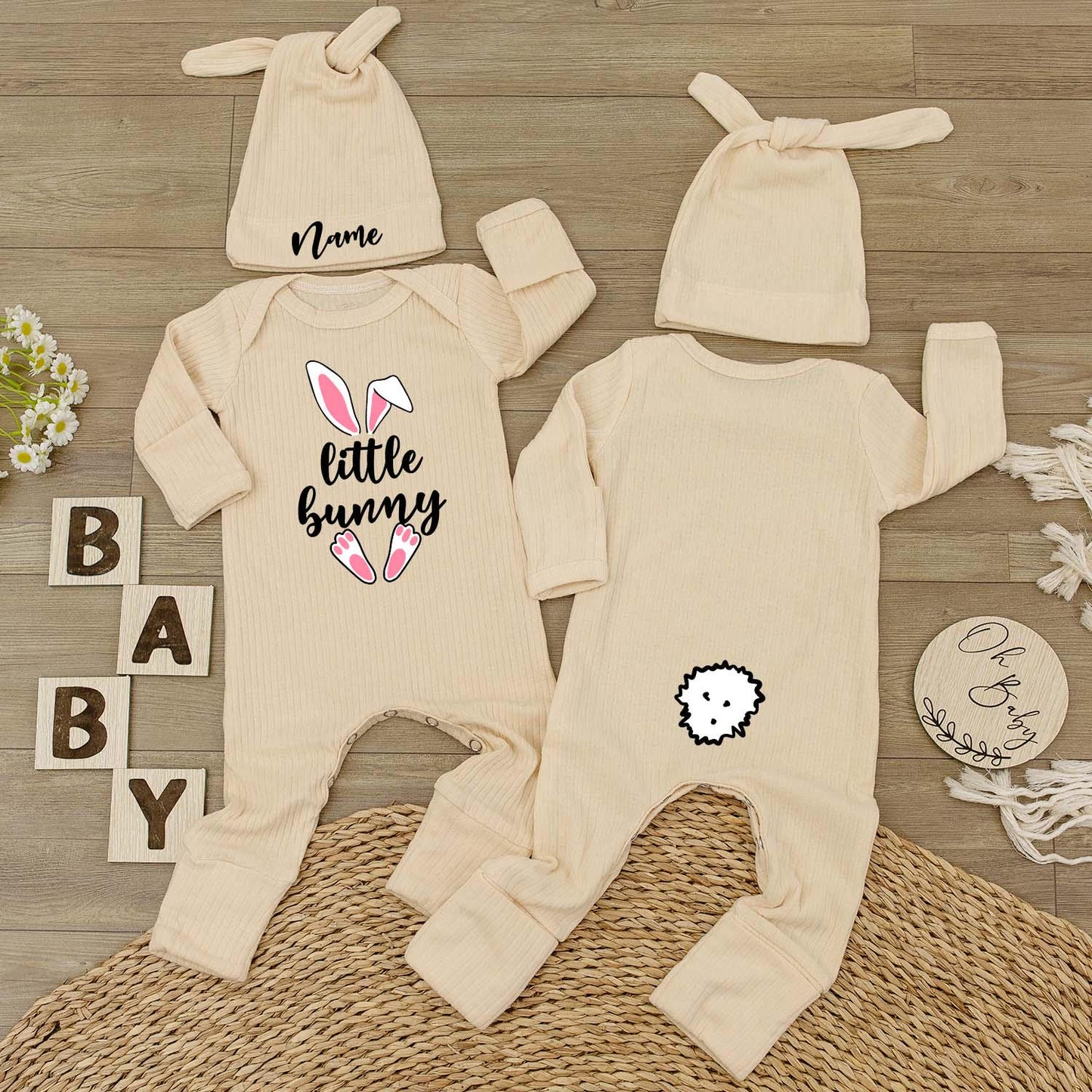 Little Bunny Easter Outfit Bodysuit and Hat Set Newborn Baby Clothes Cute Bunny Ears Design Honey Bunny Gift First Easter Day Going Home Outfit (138 chars)