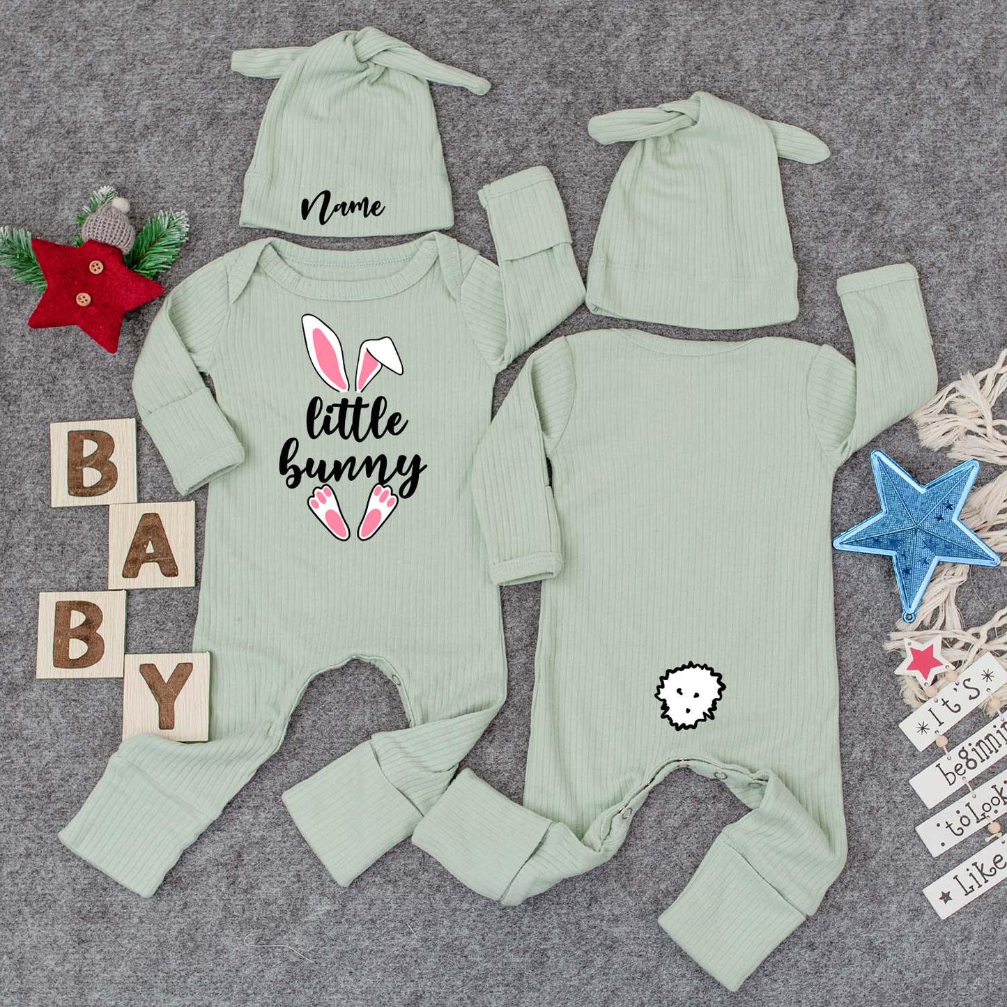 Little Bunny Easter Outfit Bodysuit and Hat Set Newborn Baby Clothes Cute Bunny Ears Design Honey Bunny Gift First Easter Day Going Home Outfit (138 chars)