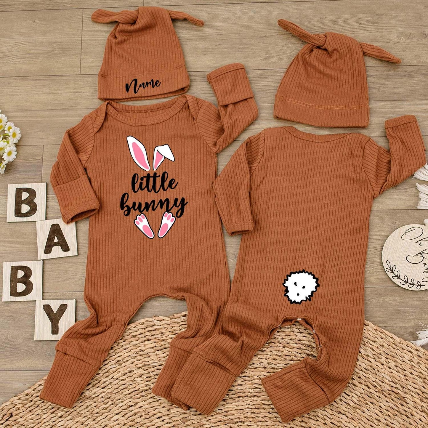 Little Bunny Easter Outfit Bodysuit and Hat Set Newborn Baby Clothes Cute Bunny Ears Design Honey Bunny Gift First Easter Day Going Home Outfit (138 chars)