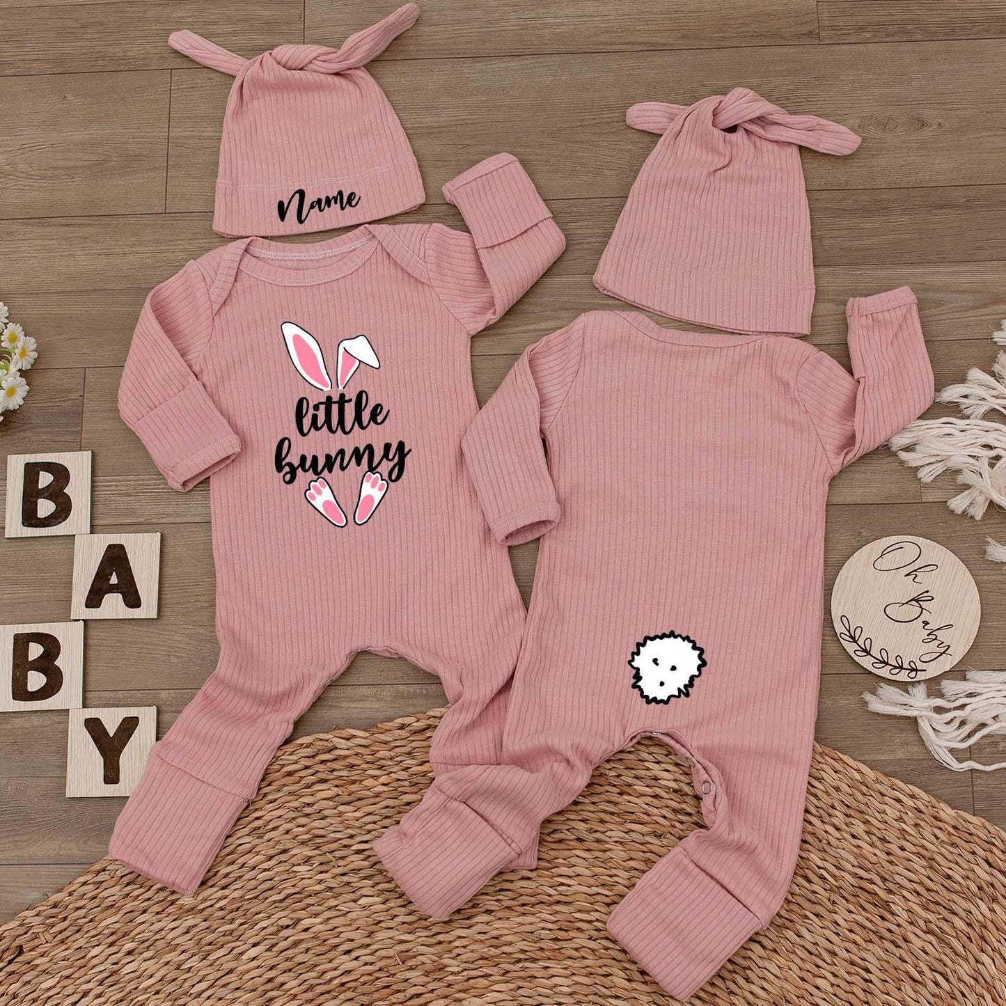 Little Bunny Easter Outfit Bodysuit and Hat Set Newborn Baby Clothes Cute Bunny Ears Design Honey Bunny Gift First Easter Day Going Home Outfit (138 chars)