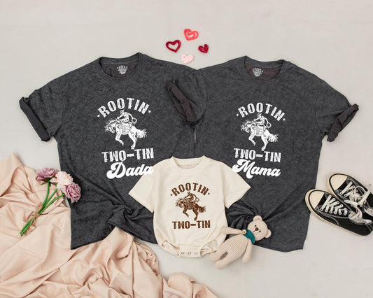 Matching Rootin Two-Tin Birthday Family Shirts, Western Rodeo Party Outfit, Cowboy Baby Boy, 1st Birthday Clothes, Daddy & Me