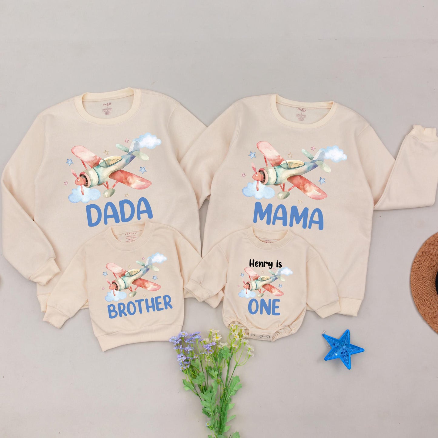 Time Flies First Birthday Family Sweatshirt Flying into One Bodysuit Airplane Birthday Party Crew Shirt