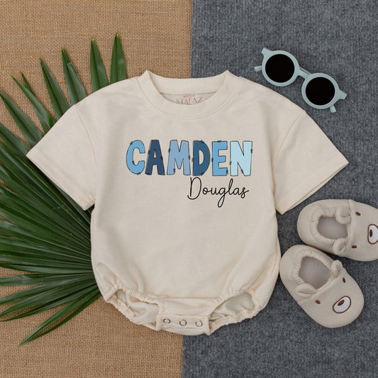 Personalized Name Boy Bubble Romper Sweatshirt Bodysuit, a soft comfortable Baby Shower Gift, perfect for Baby's First Birthday and Christmas