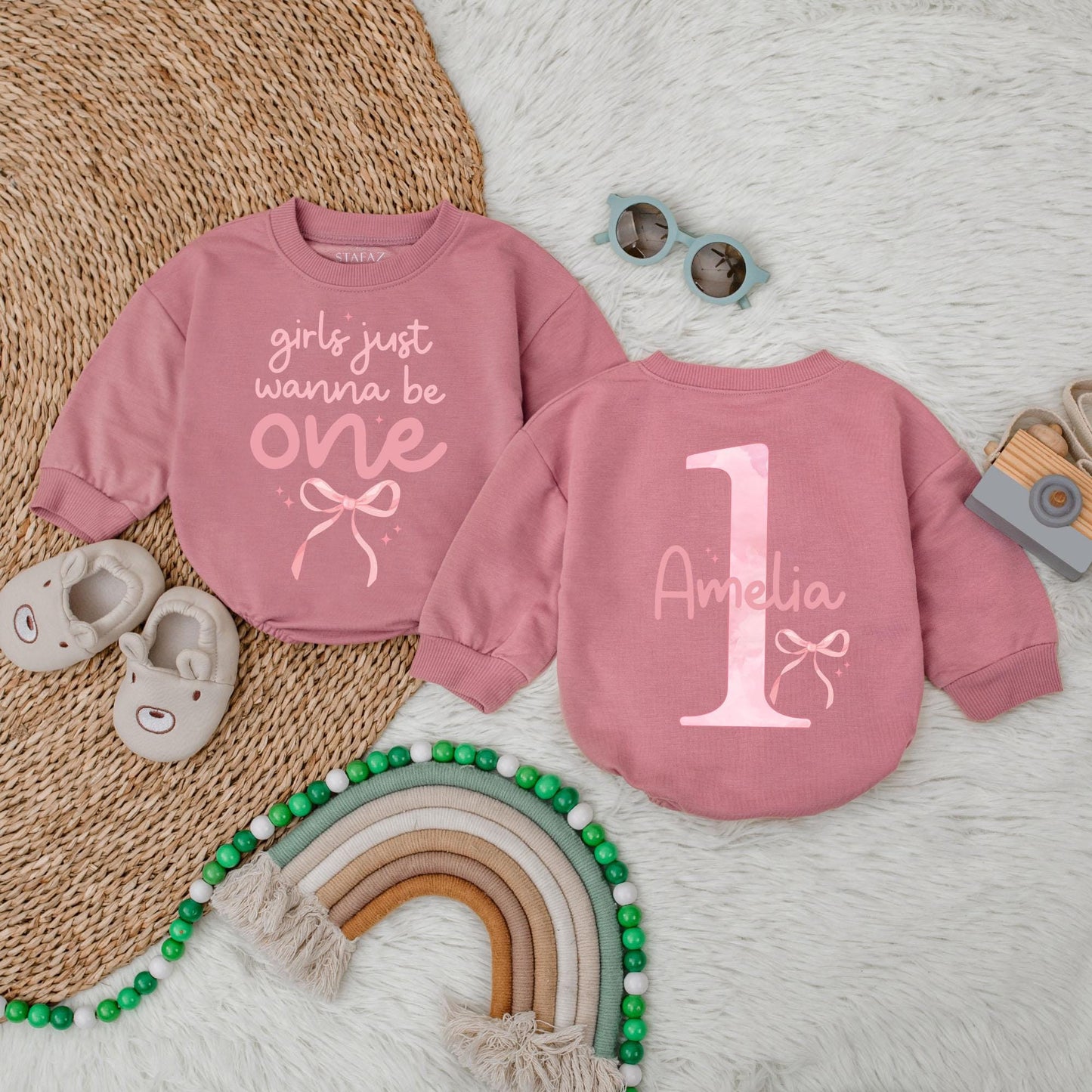 Bow First Birthday Baby Bubble Romper, Bow First Birthday Girl Bubble Romper, Personalized Birthday Gift, Gift Birthday Shirt