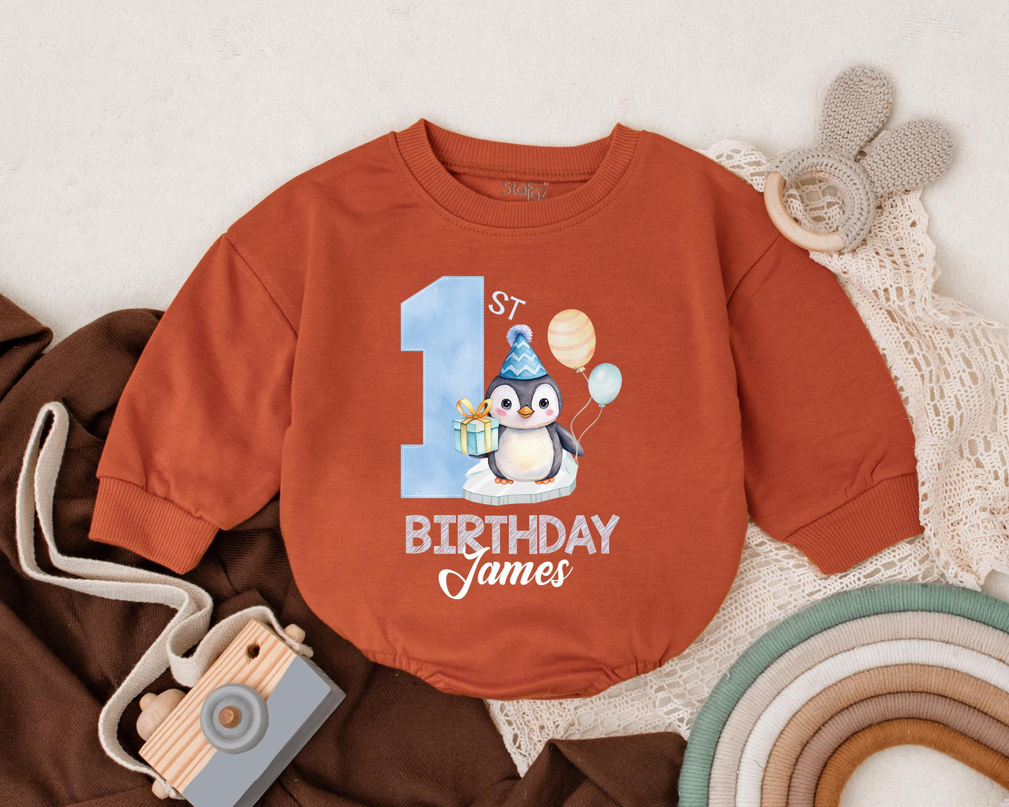 Personalized Name Penguin Birthday Romper for Baby Boy First Birthday The Big One Outfit Penguin Baby Clothes