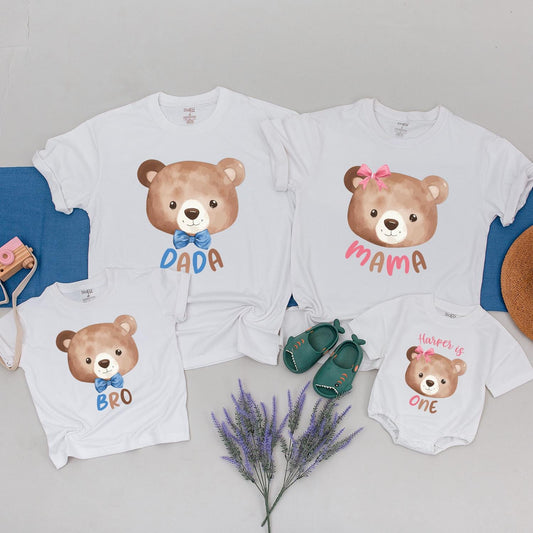 Beary First Birthday Matching Family Shirts Adorable Bear Outfit Mama Dad First Birthday Tee One Year Old Celebration Comfort Cotton Blend