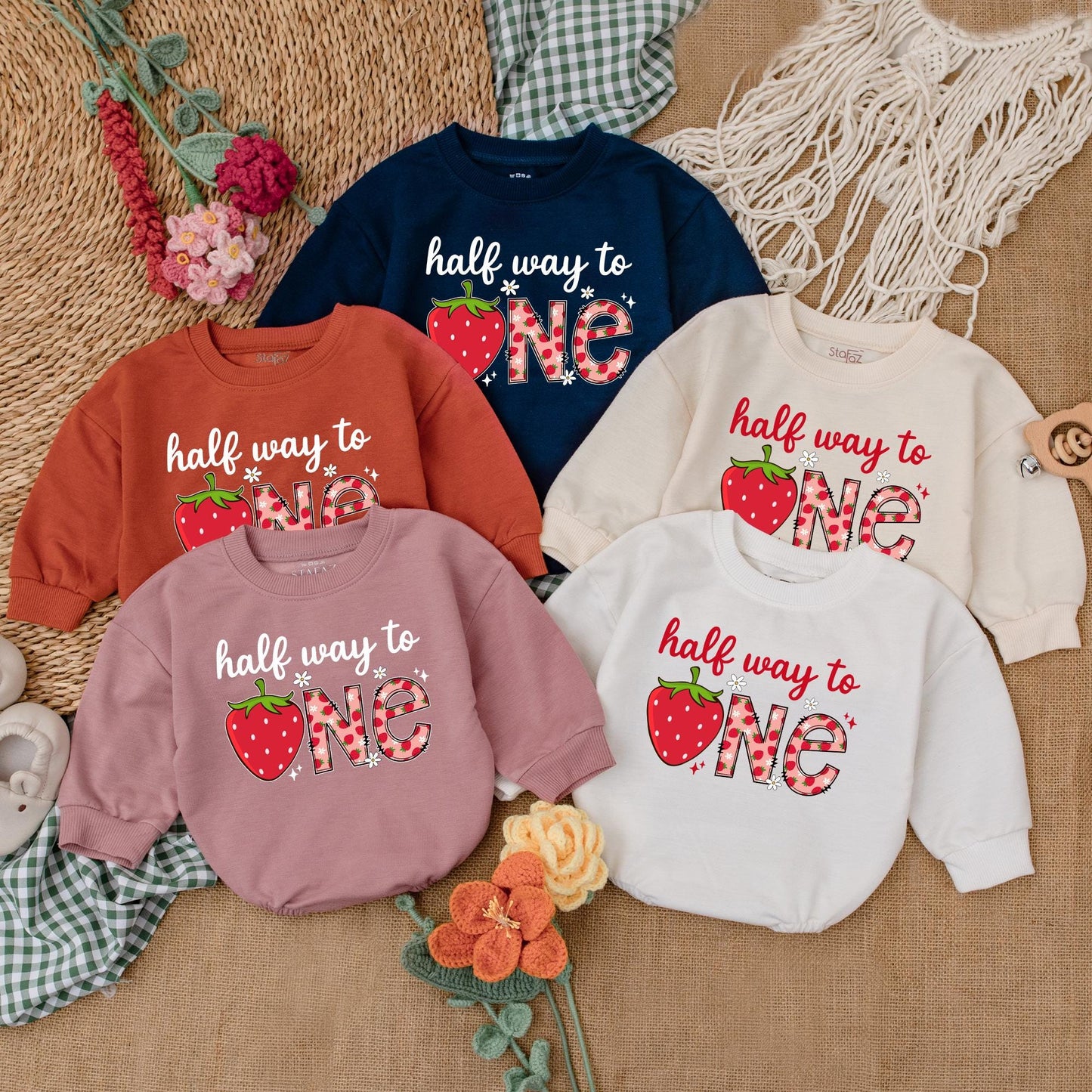Personalized Berry Half Way To One Romper 6 Months Baby Girl Birthday Outfit Strawberry Theme Bodysuit Sweet Half Birthday Gift