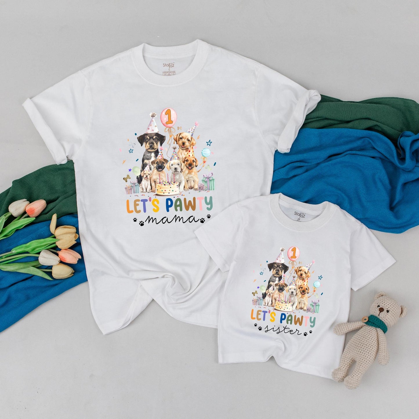 Matching Let's Pawty Family T-Shirts: Dog Birthday Party Outfits for Boy & Girl, Custom First Birthday Tees, Mommy and Me