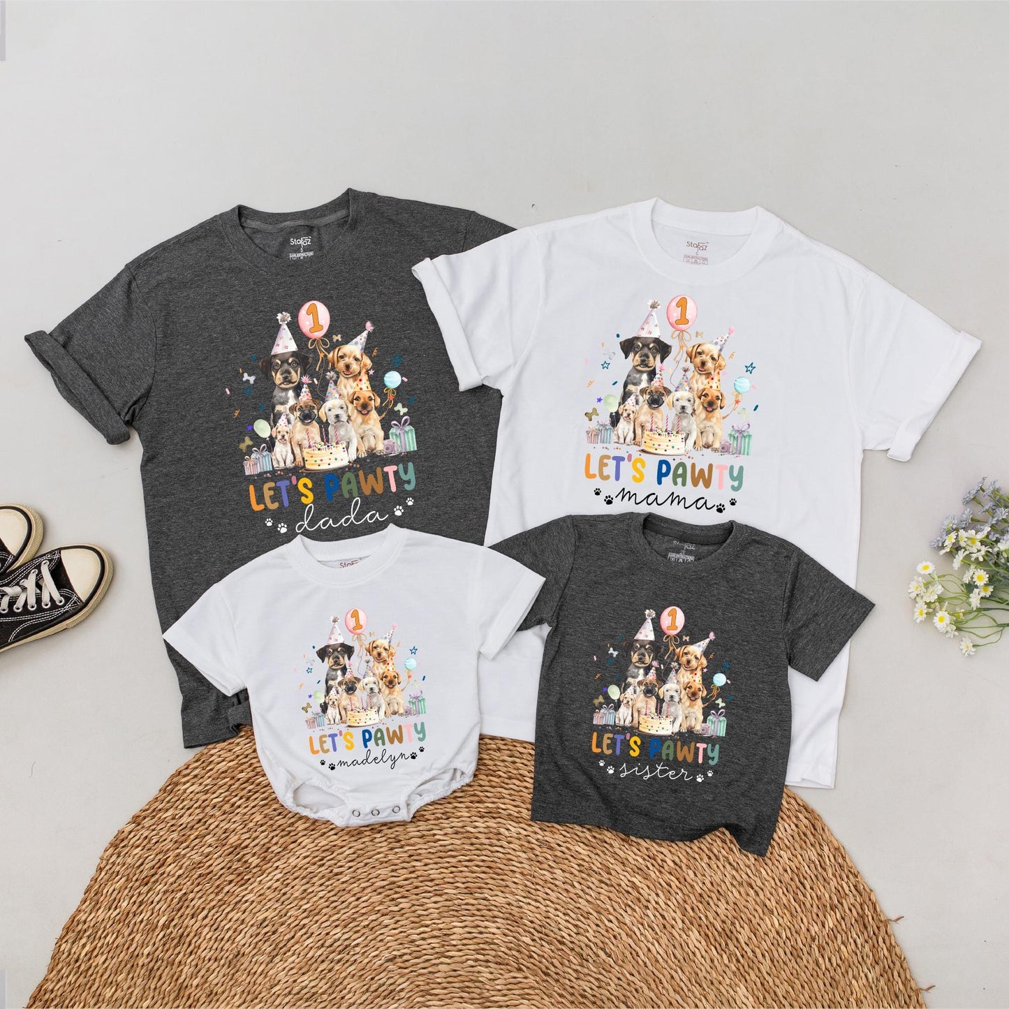 Matching Let's Pawty Family T-Shirts: Dog Birthday Party Outfits for Boy & Girl, Custom First Birthday Tees, Mommy and Me