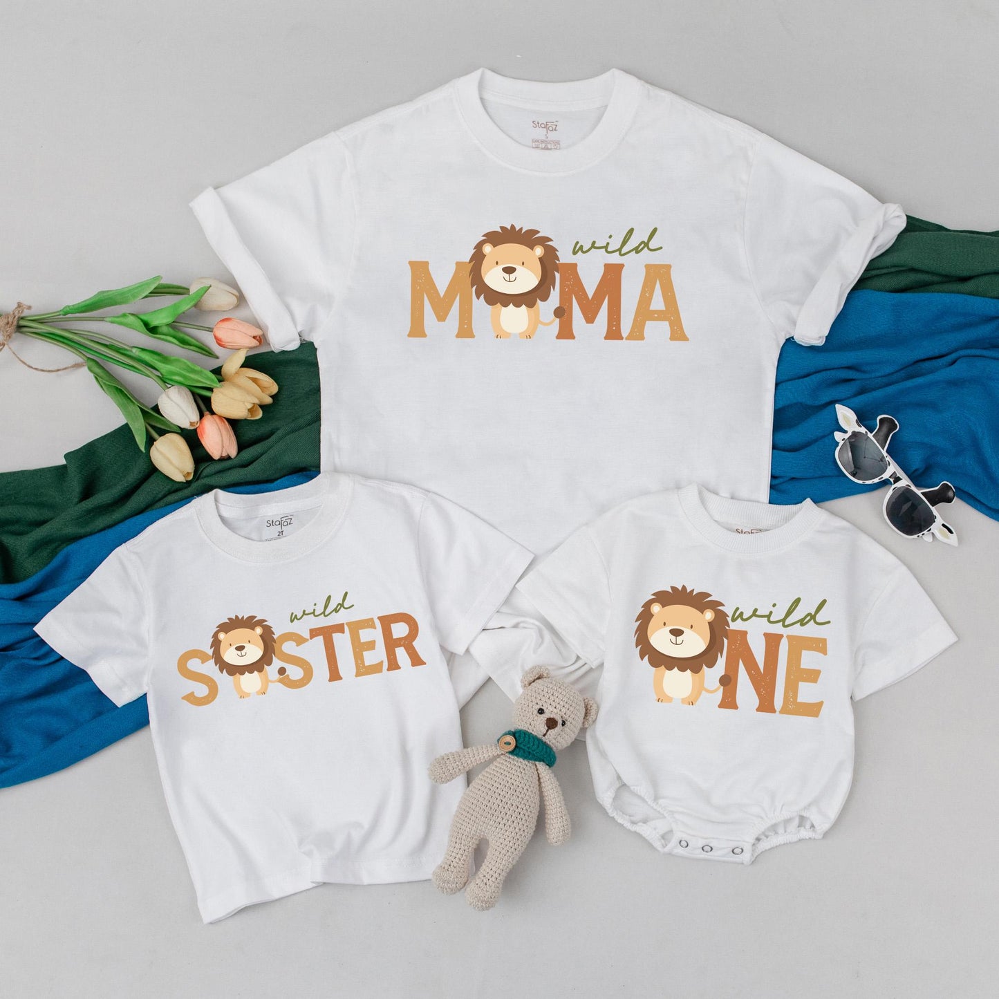 Personalized Wild One Matching Family Birthday T-Shirt Romper Set for Mommy Daddy Baby Jungle Safari Animals First Celebration Party Outfit