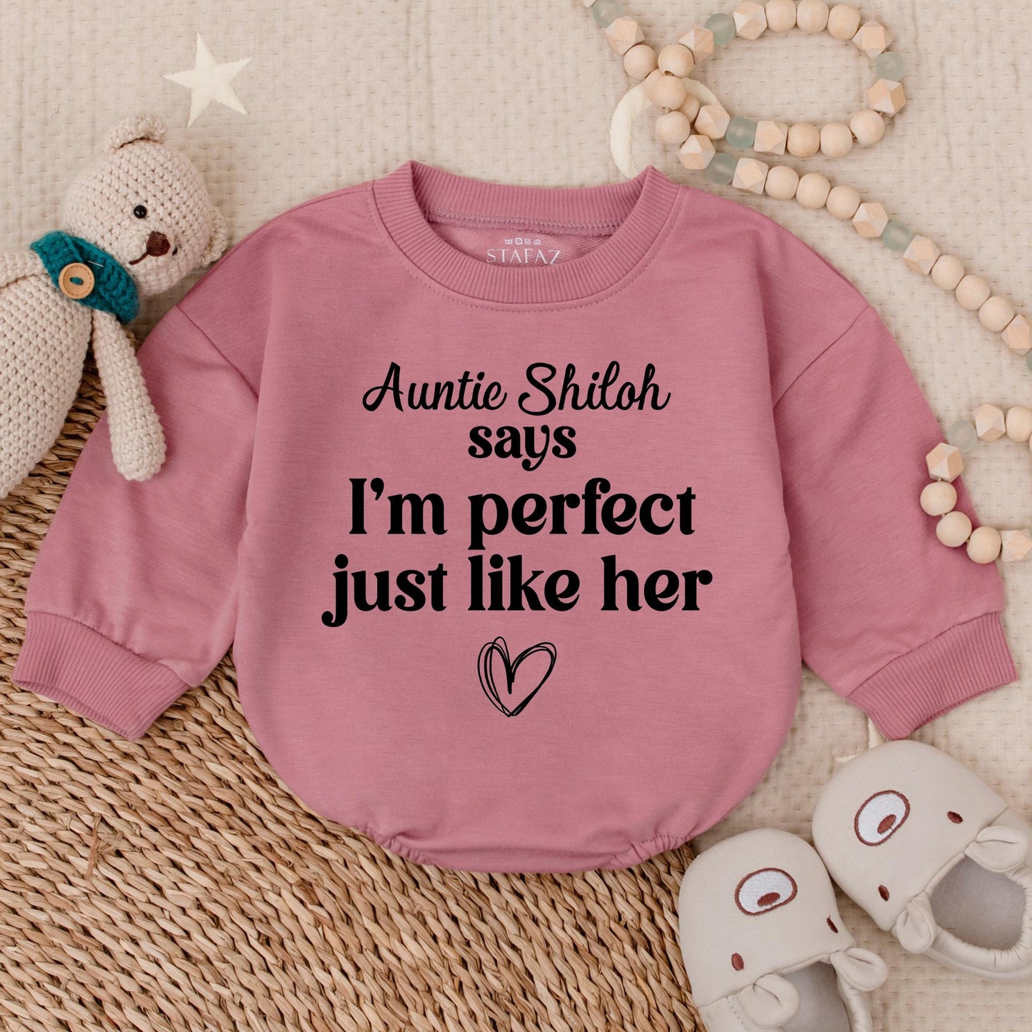 My Aunt Says I'm Perfect Just Like Her Custom Auntie's Bestie Baby Bubble Romper Funny Newborn Announcement Gift Soft Cotton Clothing