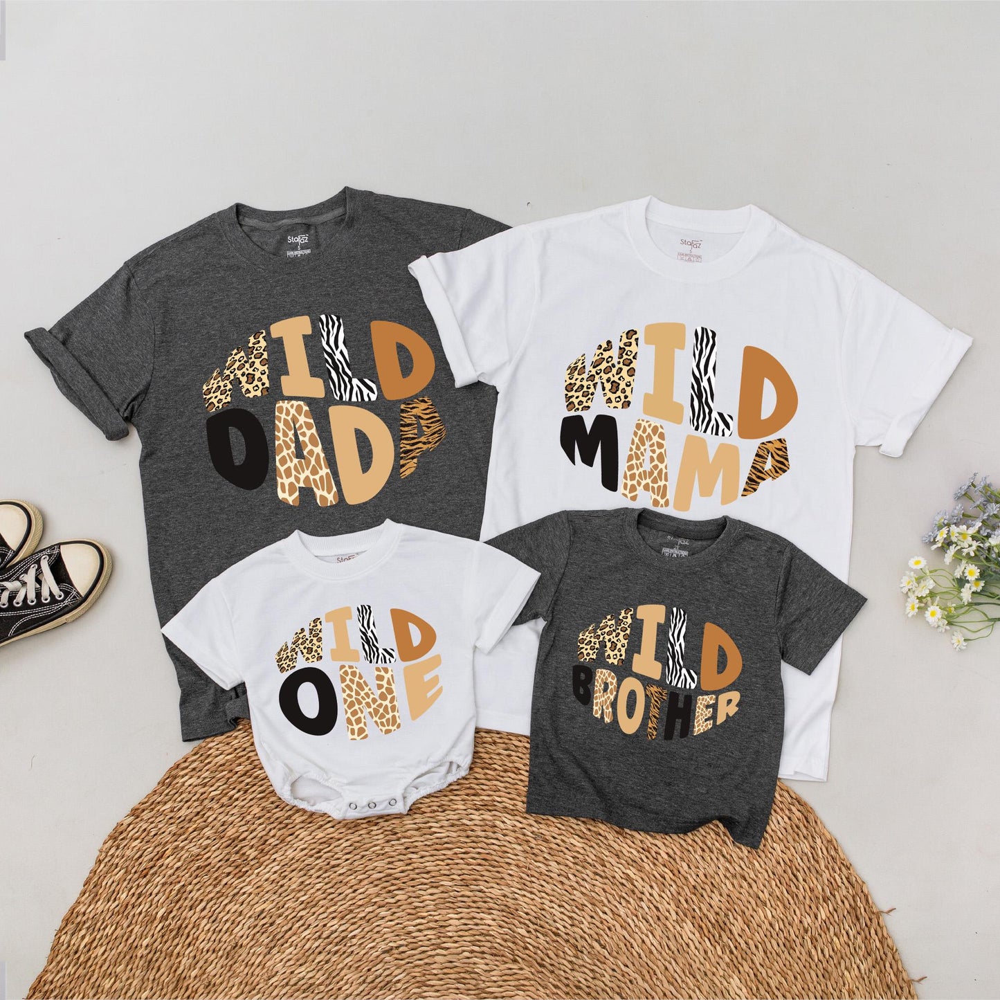 Personalized Wild Safari Family Matching T-Shirts and Romper for a Wild One Birthday Celebration Vacation Outfits