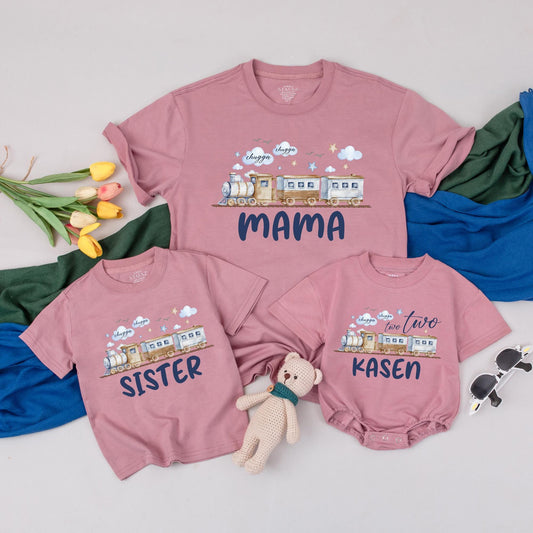 Personalized Choo Choo I'm 2 Train Birthday Family Matching T-Shirt for Toddler Boy Girl 2nd Birthday Party Celebration Gift