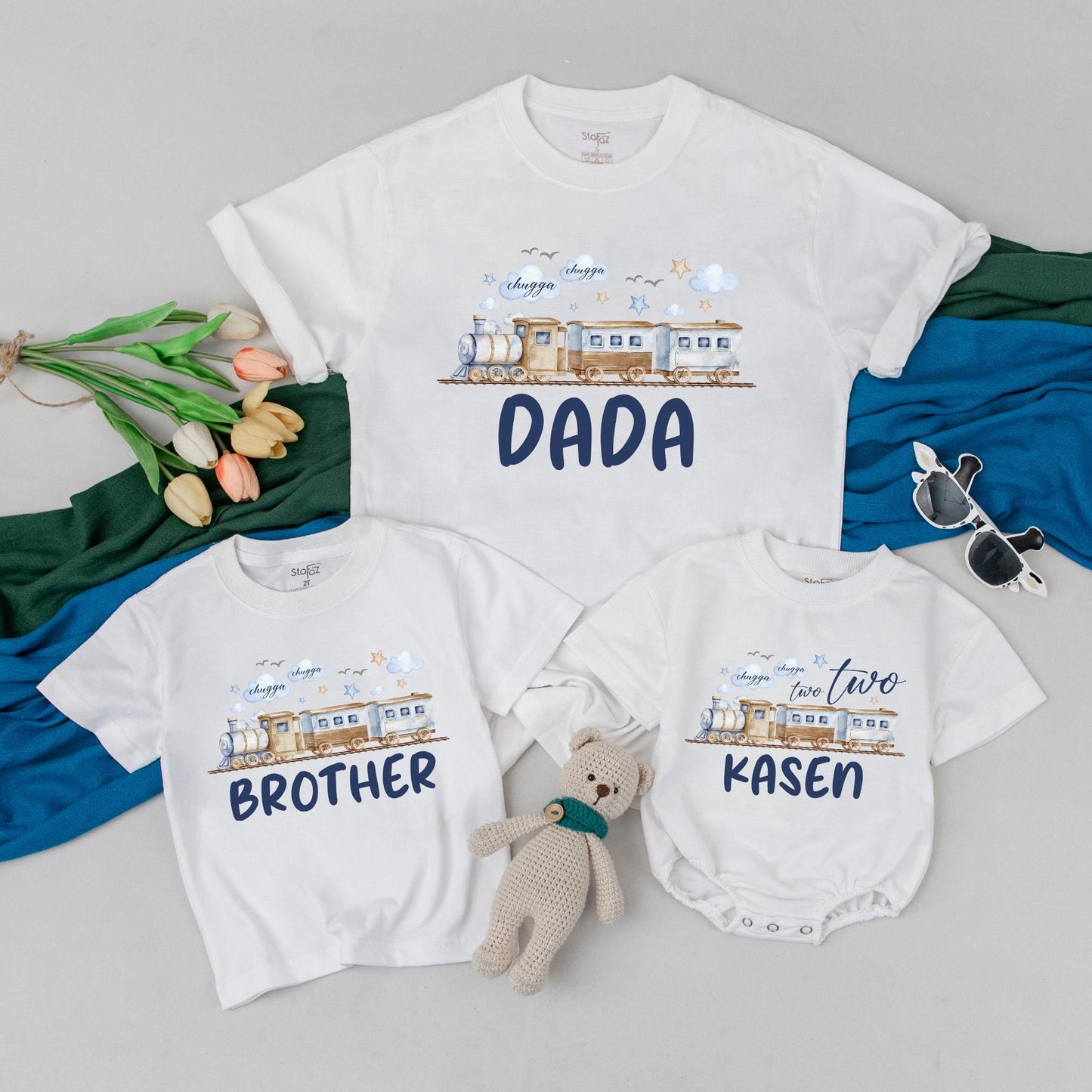Personalized Choo Choo I'm 2 Train Birthday Family Matching T-Shirt for Toddler Boy Girl 2nd Birthday Party Celebration Gift