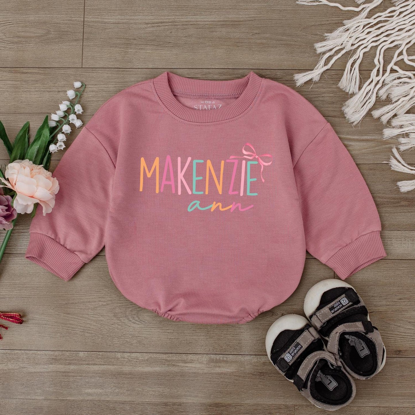 Custom First & Middle Name Baby Girl Romper Personalized Baby Shower Gift Soft Cotton Newborn Outfits