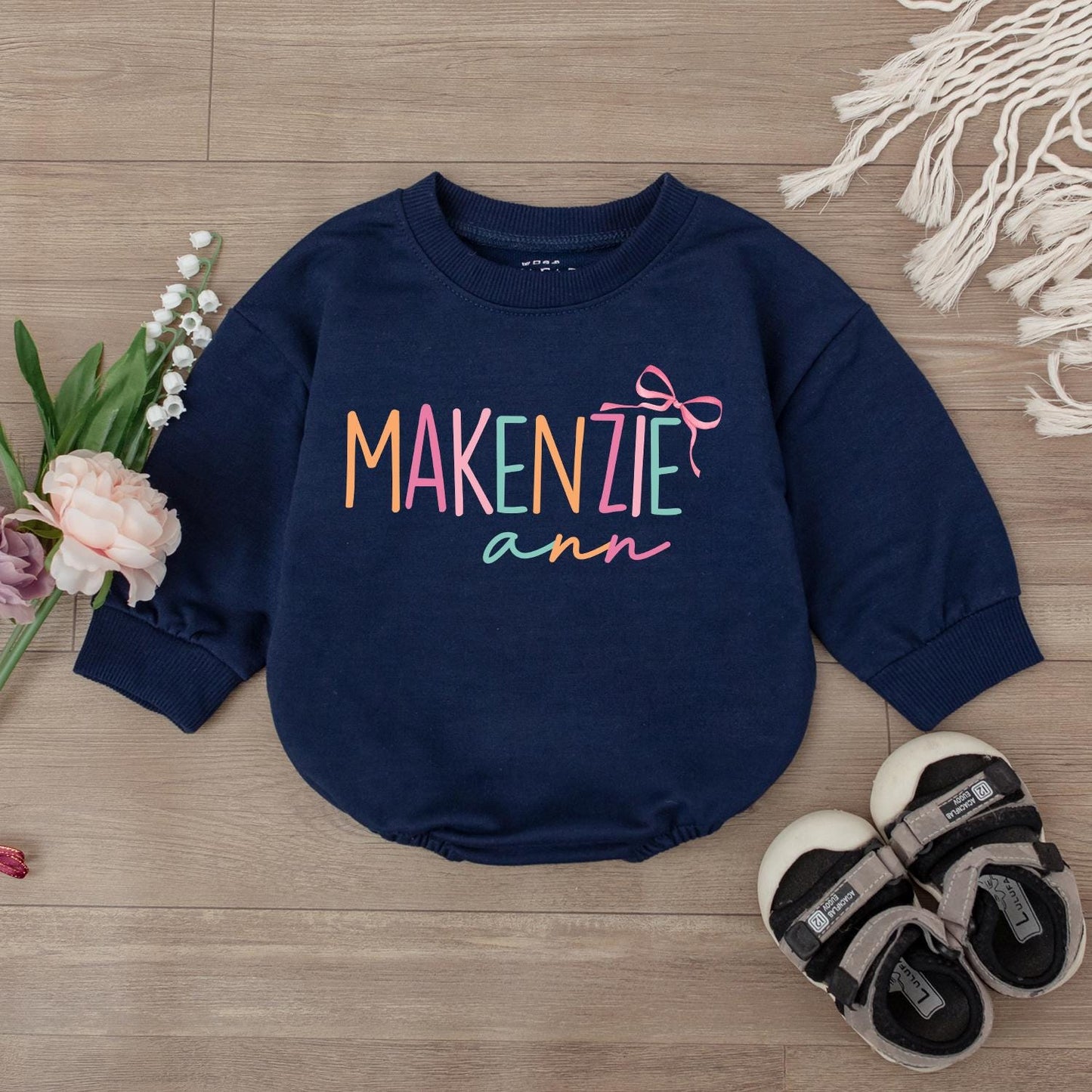 Custom First & Middle Name Baby Girl Romper Personalized Baby Shower Gift Soft Cotton Newborn Outfits