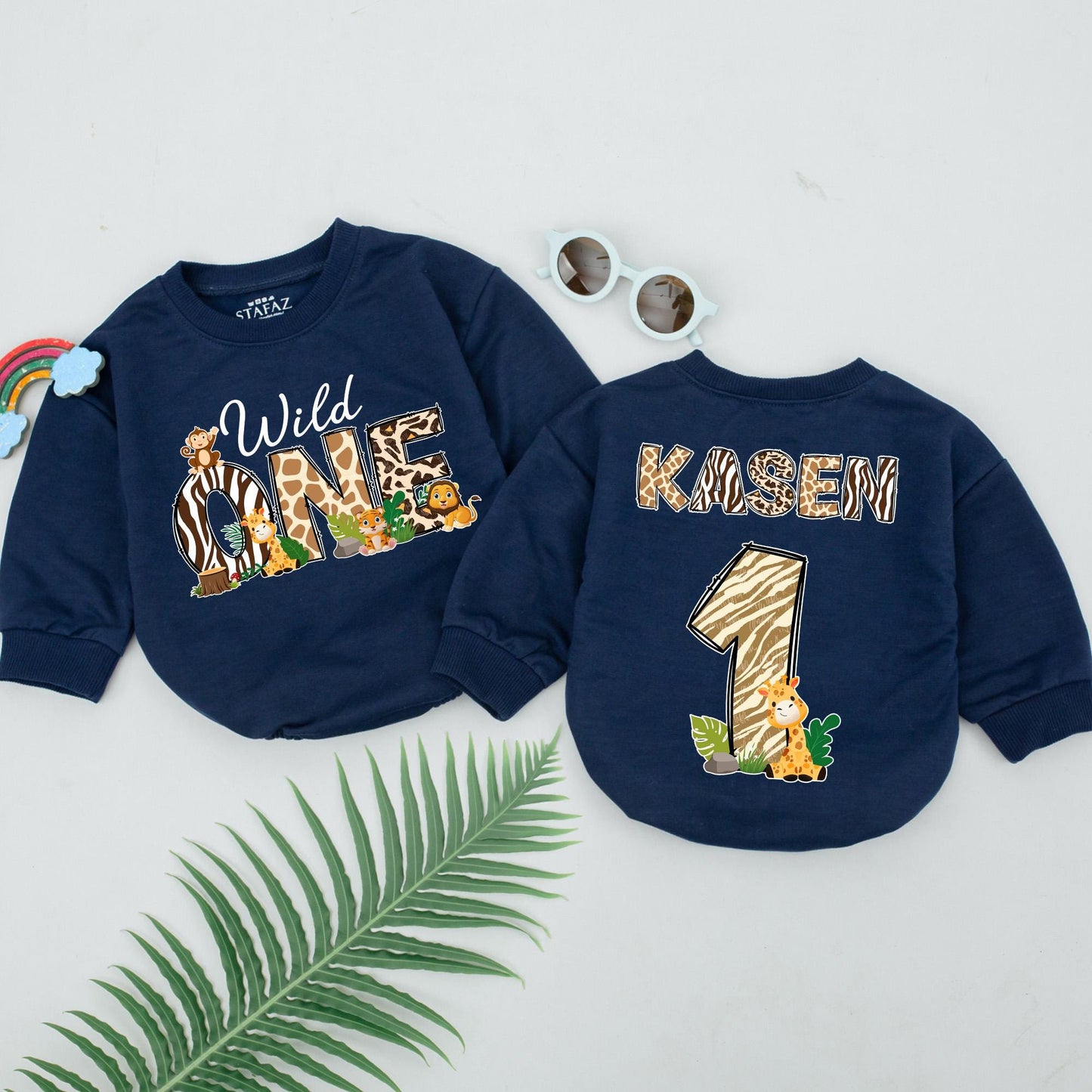 Wild One Safari Birthday Romper for Baby Boy Girl First Birthday Fun Cartoon Animals & Wild Patterns Celebrate 1 Year Old