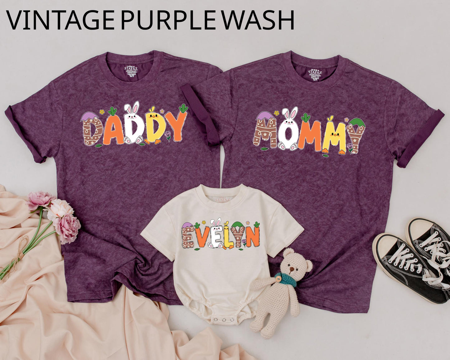 Matching Easter Family Shirts Personalized Bunny Design, Custom 1st Easter Day Outfits, Mommy & Me Gift, Baby Boy & Girl Clothes