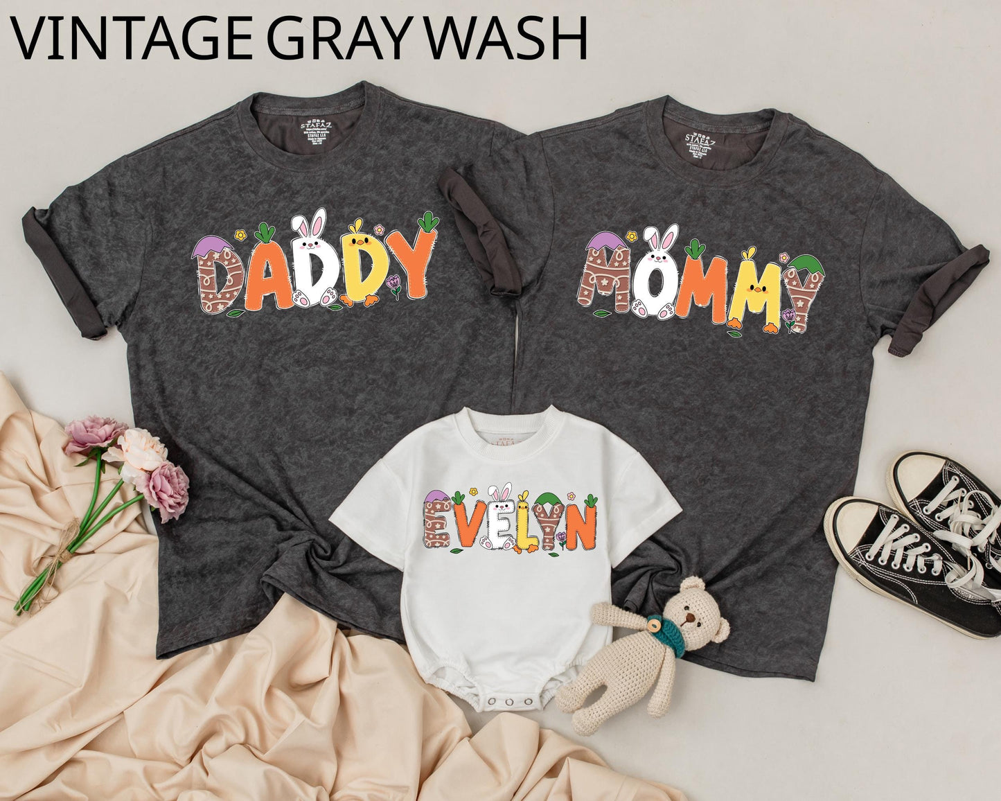 Matching Easter Family Shirts Personalized Bunny Design, Custom 1st Easter Day Outfits, Mommy & Me Gift, Baby Boy & Girl Clothes