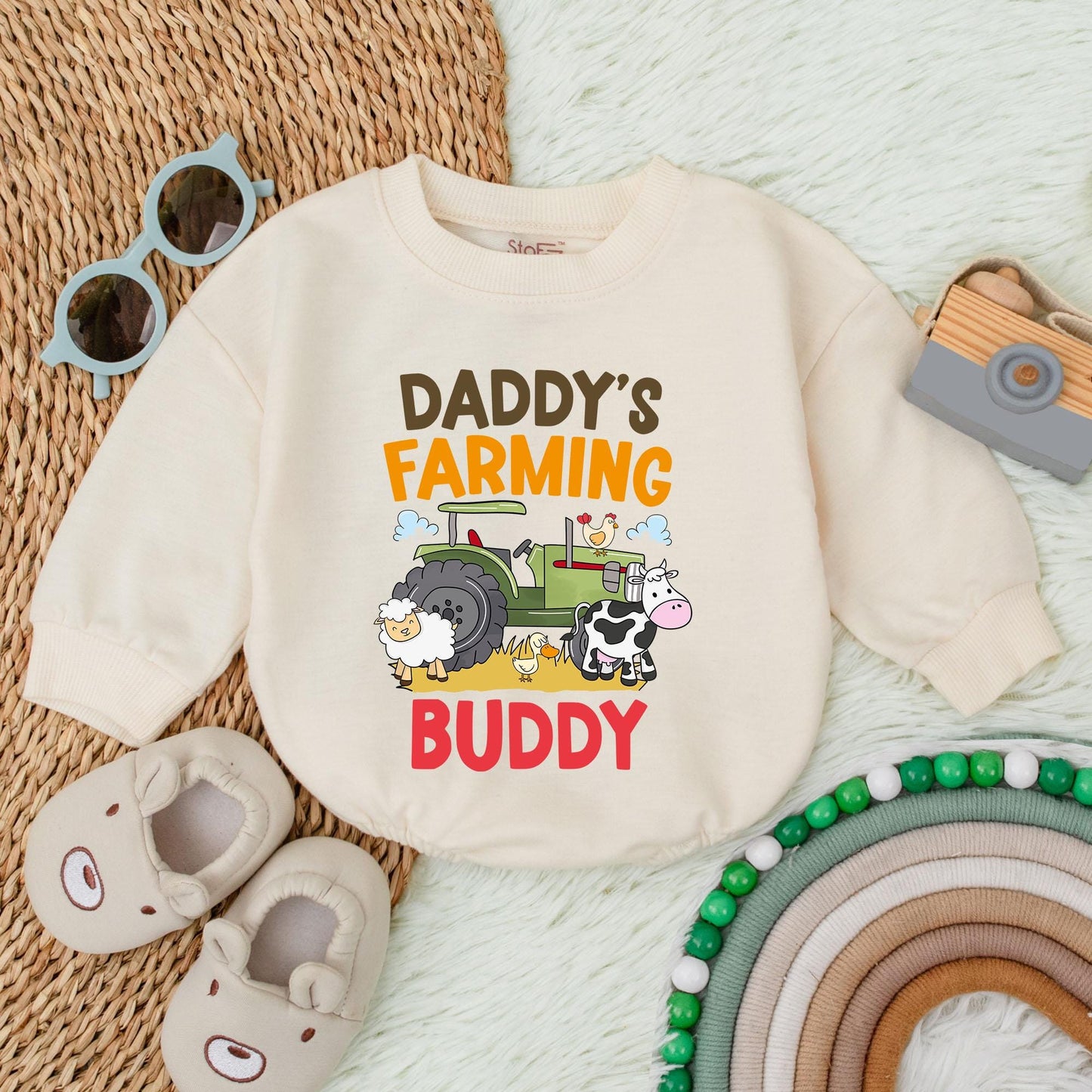 Daddy's Farming Buddy Baby Romper Farm Kid Green Tractor Newborn Bodysuit Minimalist Baby Shower Gift
