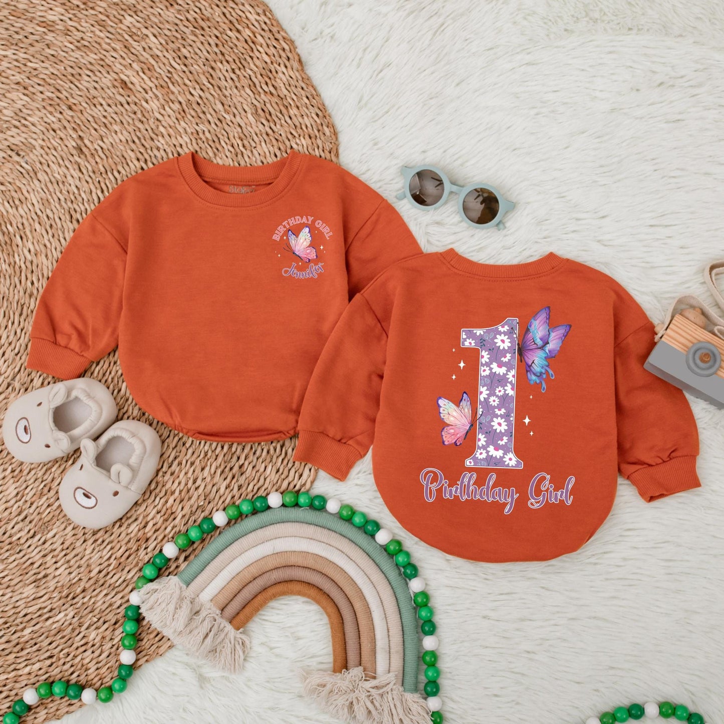 Butterfly Girl 1st Birthday Bubble Romper Personalized Purple Butterfly Design Baby Girl Outfit First Birthday Gift