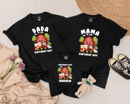 Personalized Farm Birthday Shirt Matching Family Barnyard Fun Cow Chick Pig Horse T-Shirt Cute Farm Theme Party Outfit