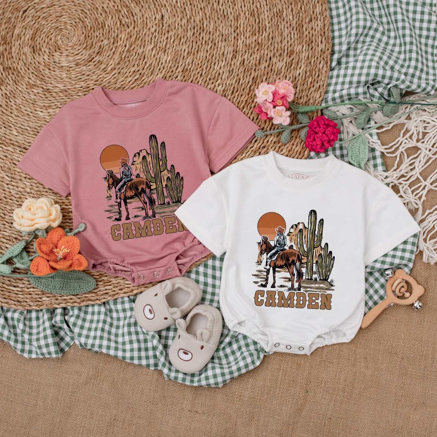 Western Cowgirl Baby Romper: Retro Cowboy Bodysuit for Baby Girl, Boho Country Style, a Western Baby Shower Gift, and Cowboy Baby Clothes