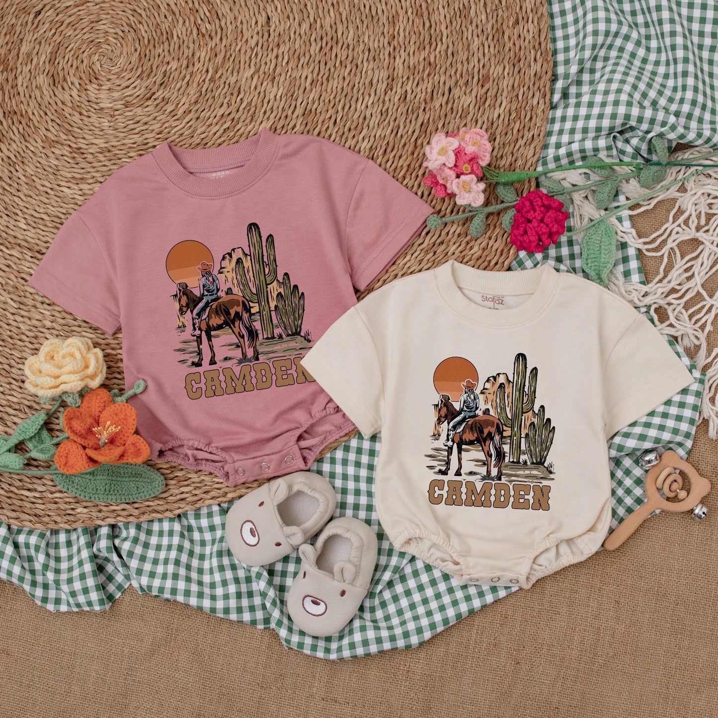 Western Cowgirl Baby Romper: Retro Cowboy Bodysuit for Baby Girl, Boho Country Style, a Western Baby Shower Gift, and Cowboy Baby Clothes