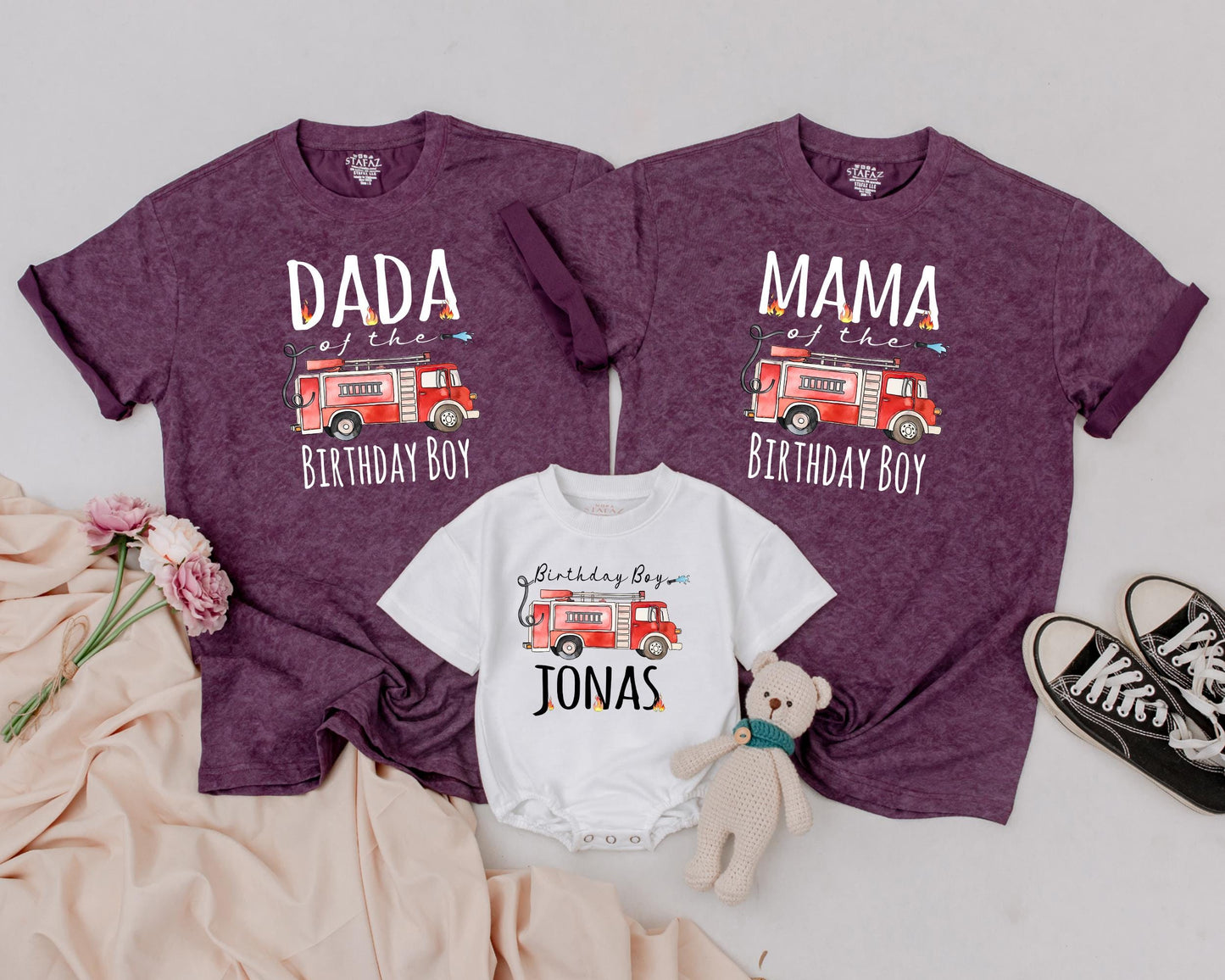 Custom Fire Truck Birthday Shirt for Boys First Birthday Firefighter Outfit Personalized Age Celebration Baby Clothes Fireman