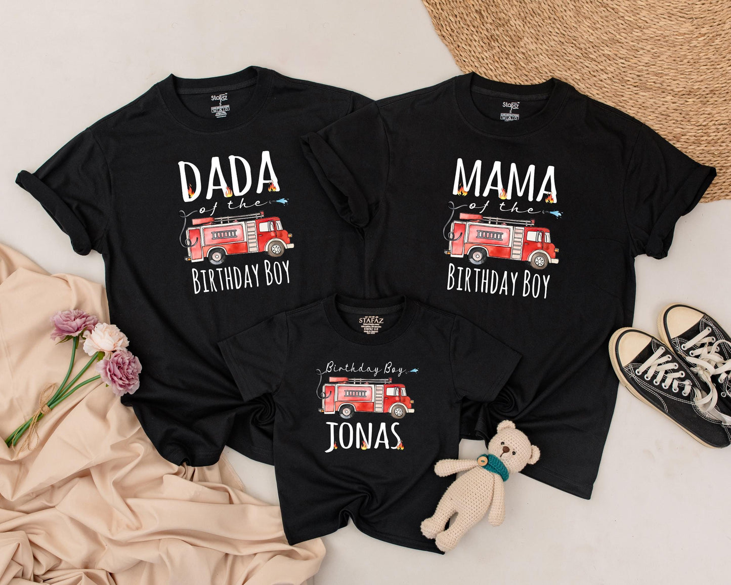 Custom Fire Truck Birthday Shirt for Boys First Birthday Firefighter Outfit Personalized Age Celebration Baby Clothes Fireman