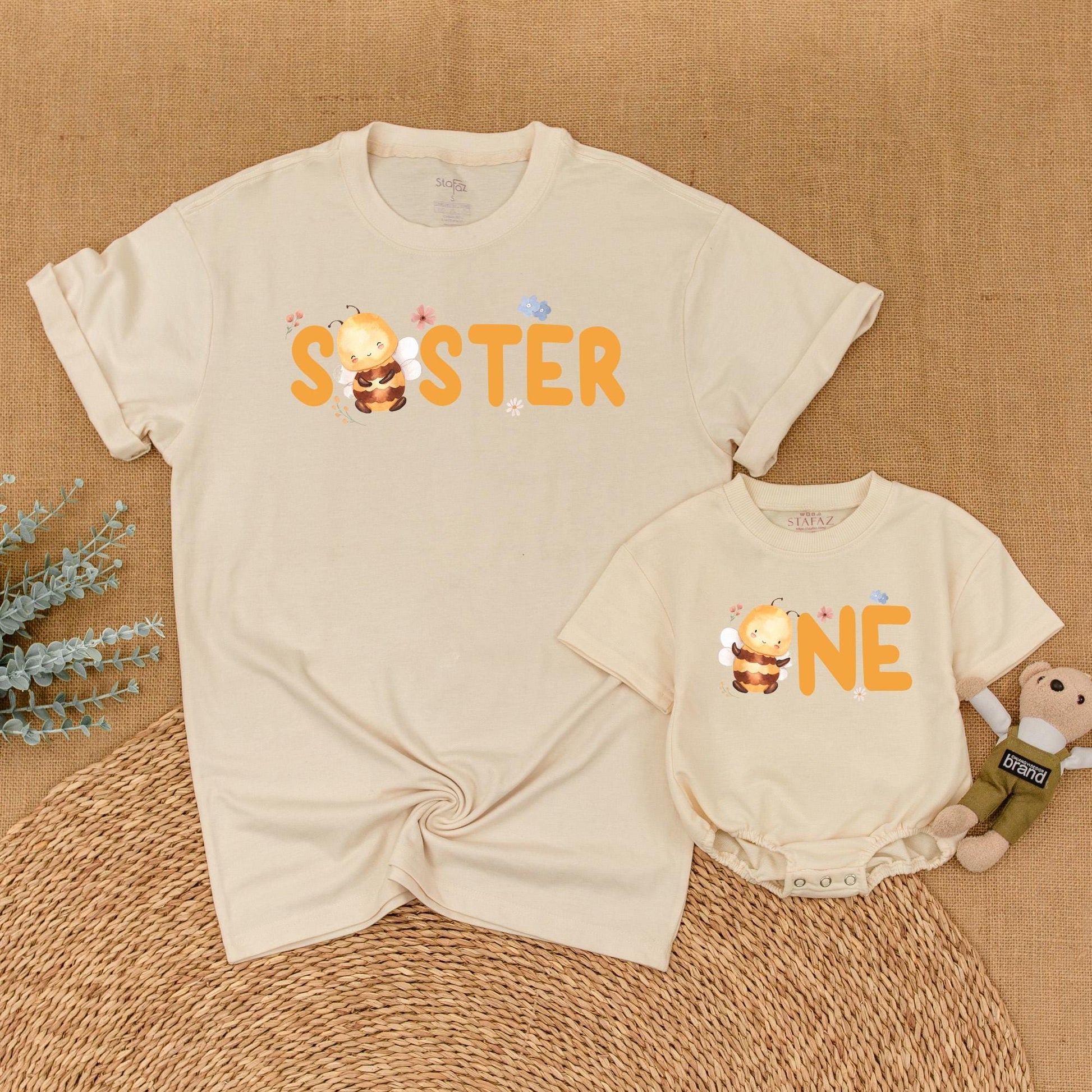Matching Family Bee First Birthday Outfits for Baby Girl and Parents Sweet Bee Day Party Shirts Comfortable Romper Gift Set