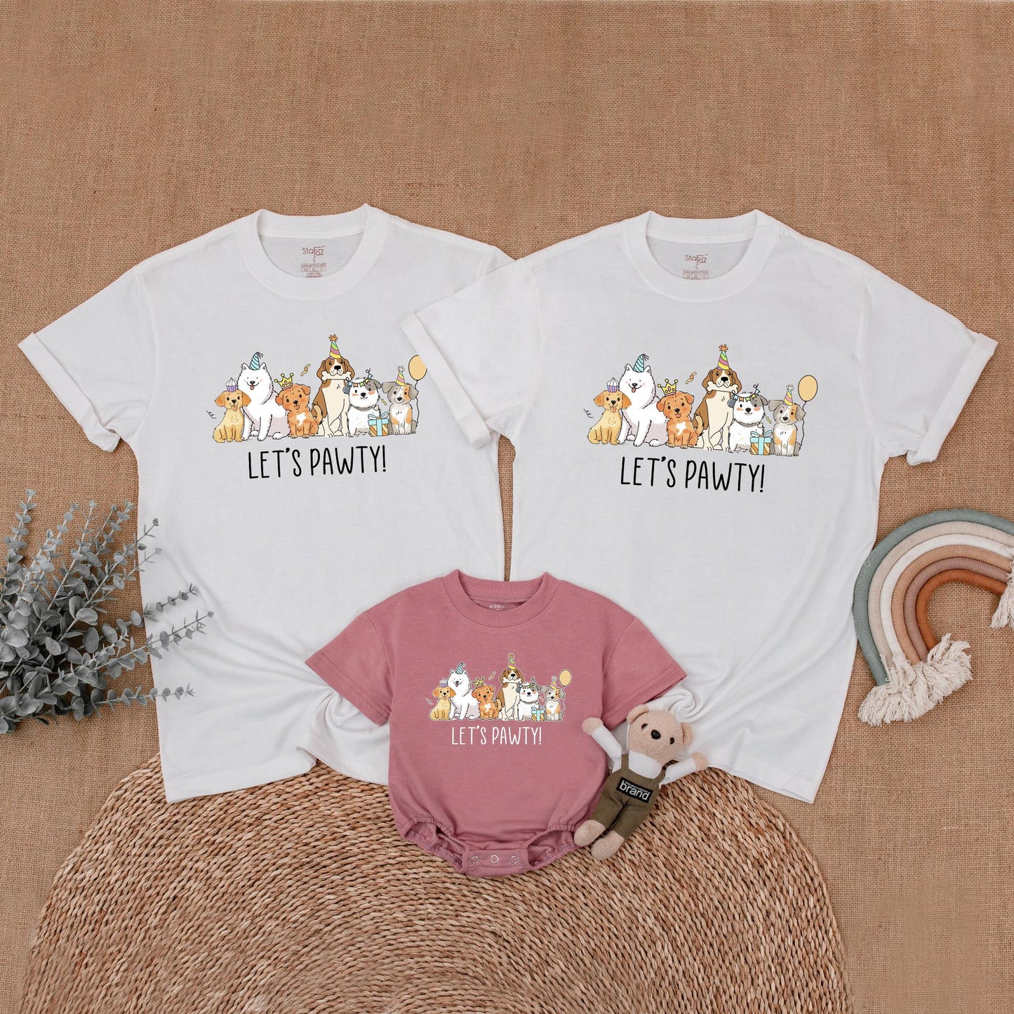 Let's Pawty Birthday Matching Family Shirts, Dog Party Outfit for Boy's First Birthday, Mommy and Me, Cute Puppy Theme, Comfortable Cotton, Fun!