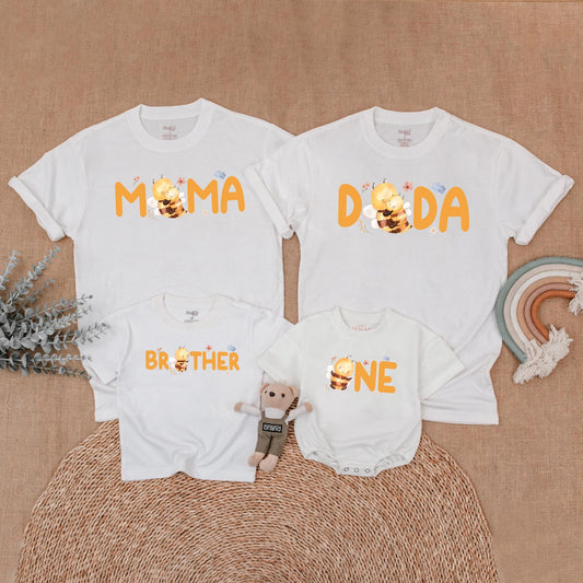 Matching Family Bee First Birthday Outfits for Baby Girl and Parents Sweet Bee Day Party Shirts Comfortable Romper Gift Set