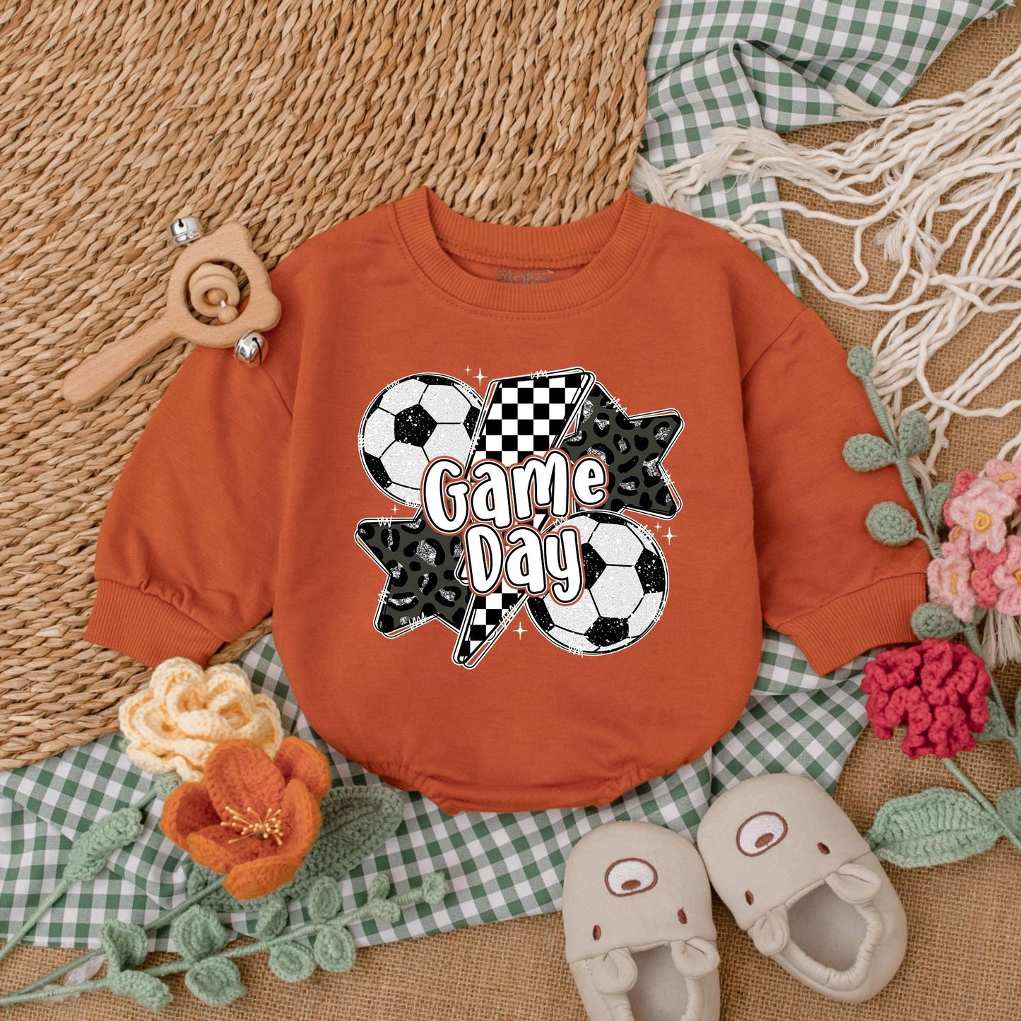 Vintage Soccer Bow Baby Romper Gameday Outfit for Girls Cute Soccer Baby Shower Gift Seasonal Soccer Style
